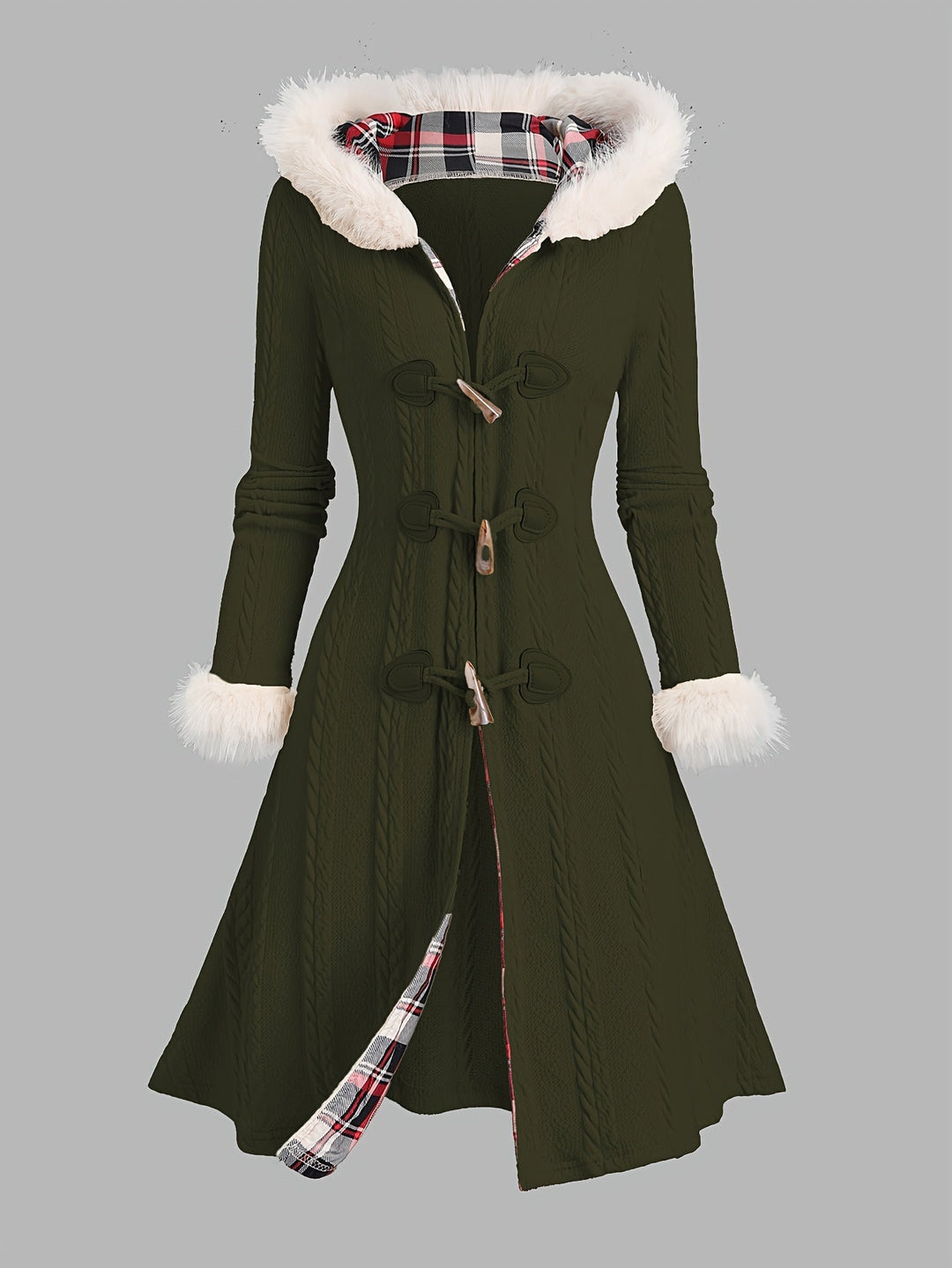 Tala™ | Cable-Knit Faux-Fur Trim Hooded Coat