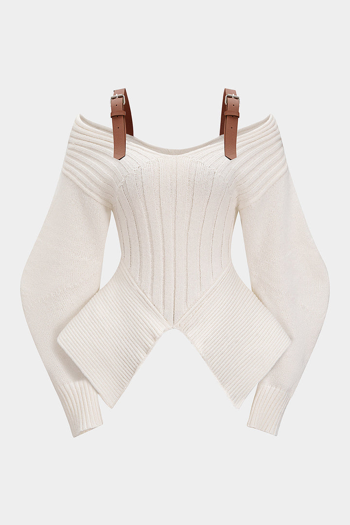 Knit Patchwork Cut Out Long-Sleeve Top