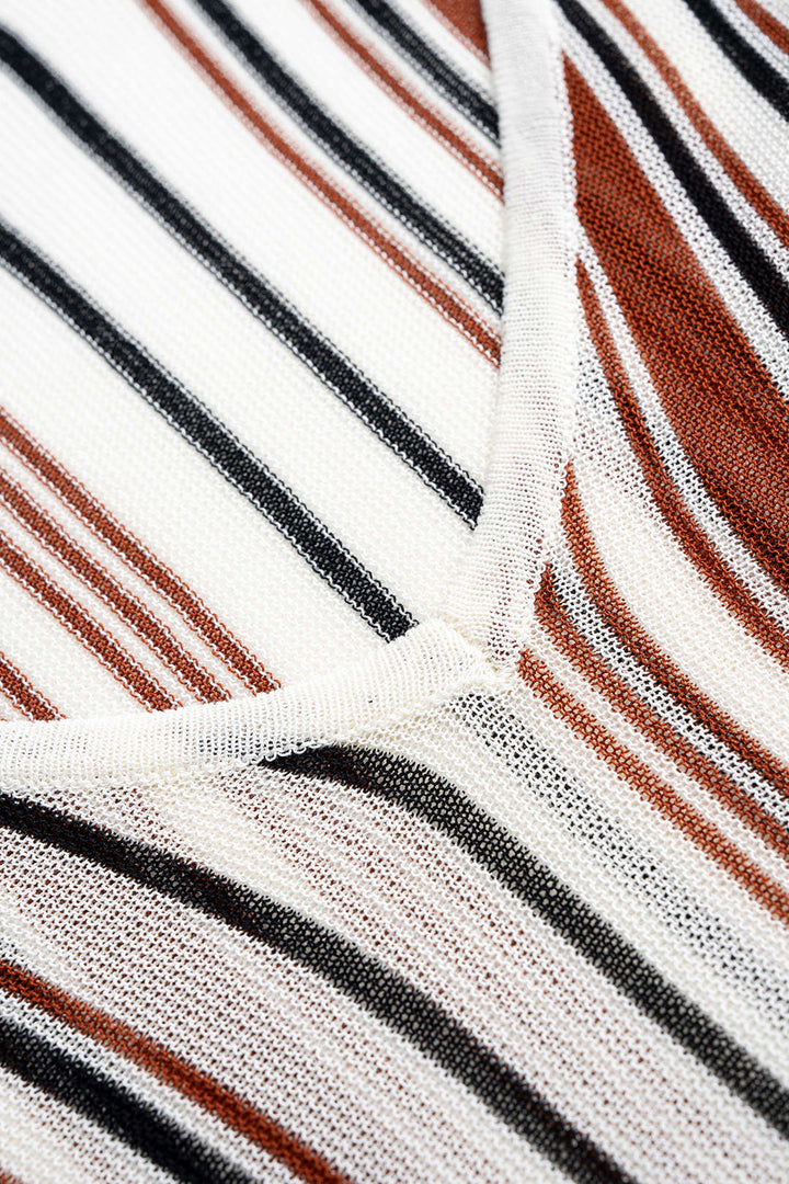 Knit Stripes Print V-Neck Long-Sleeve Top