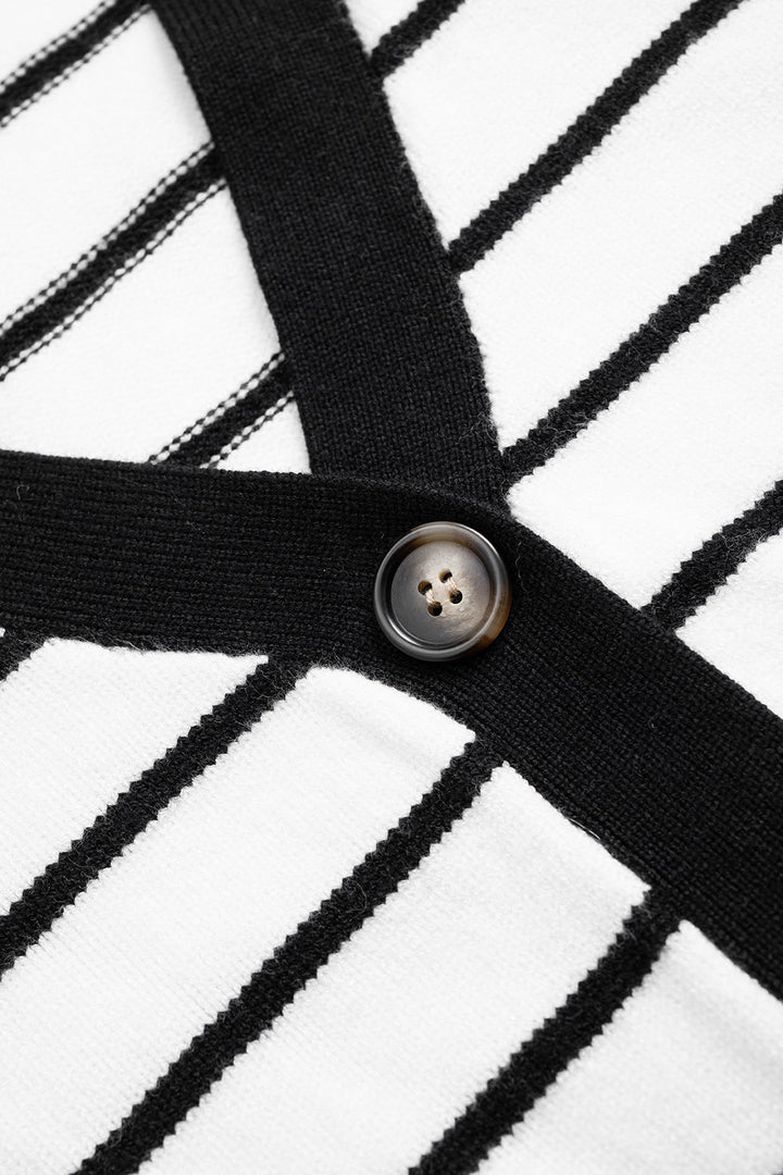 Knit Contrast Stripes Print V-Neck Button Cardigan