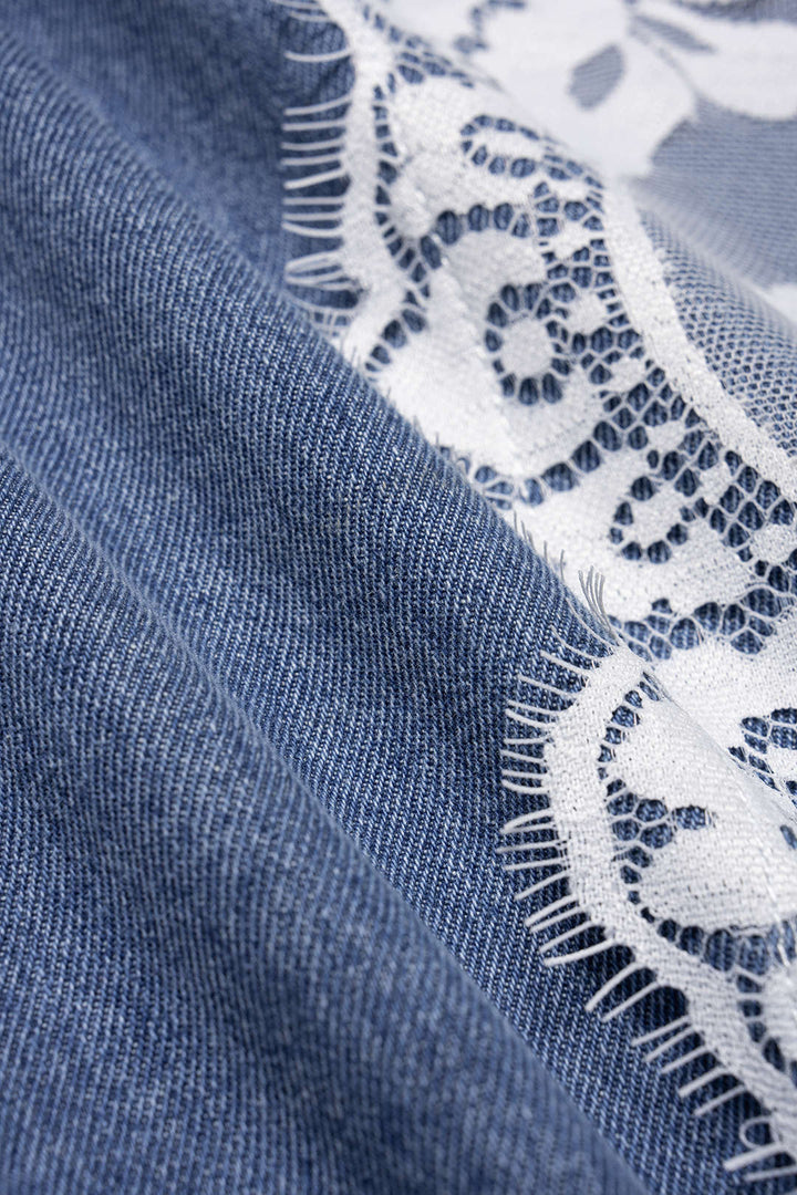 Denim Patchwork Lace High Waist Straight Leg Jeans
