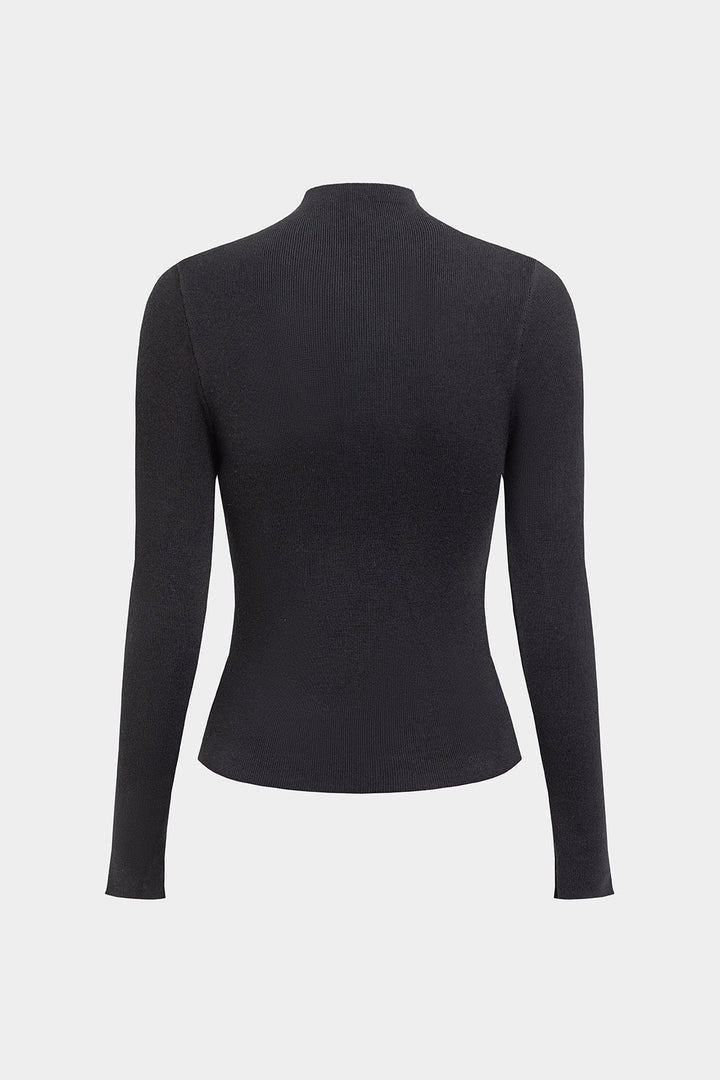Knit Cut Out Mock Neck Long-Sleeve Top