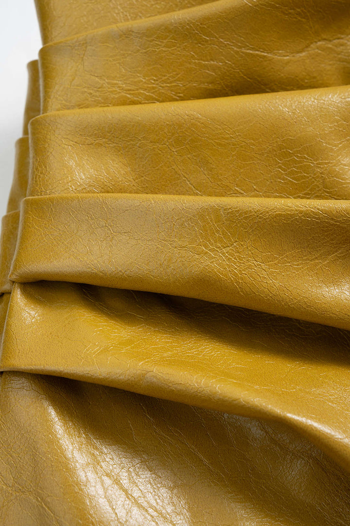 Faux Leather Patchwork High Neck Pleated Sleeveless Maxi Dress