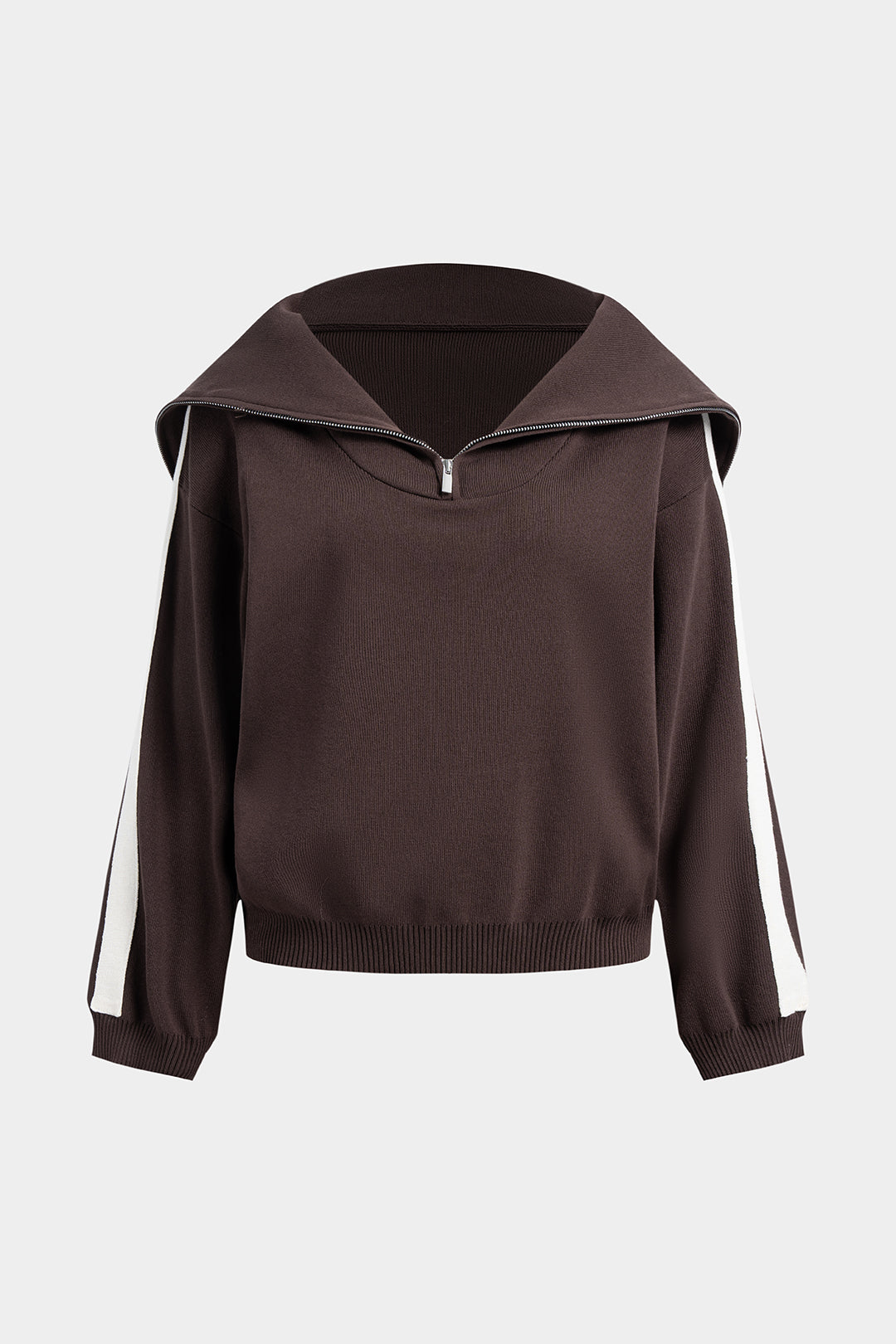 Knit Zipper Lapel Long Sleeve Top