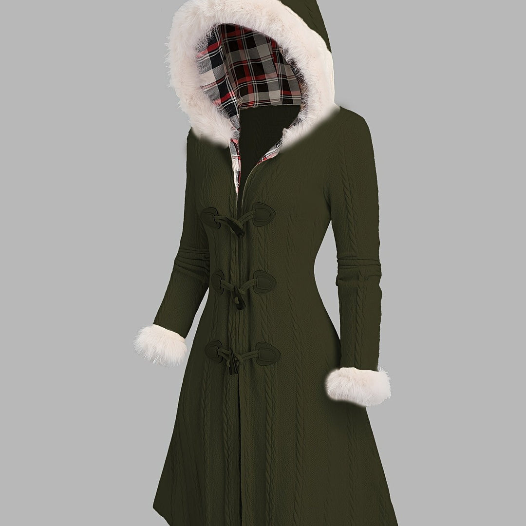 Tala™ | Cable-Knit Faux-Fur Trim Hooded Coat