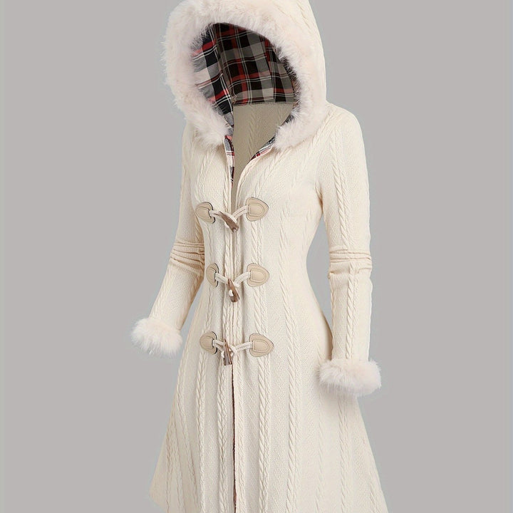 Tala™ | Cable-Knit Faux-Fur Trim Hooded Coat
