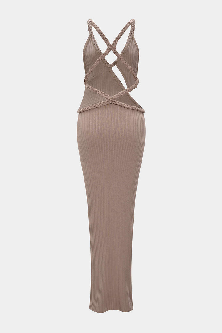 Asymmetrical Braided Backless Sleeveless Maxi Dress