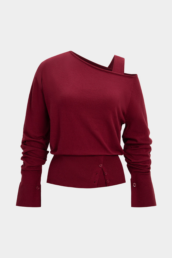 Knit Asymmetrical Long-Sleeve Top