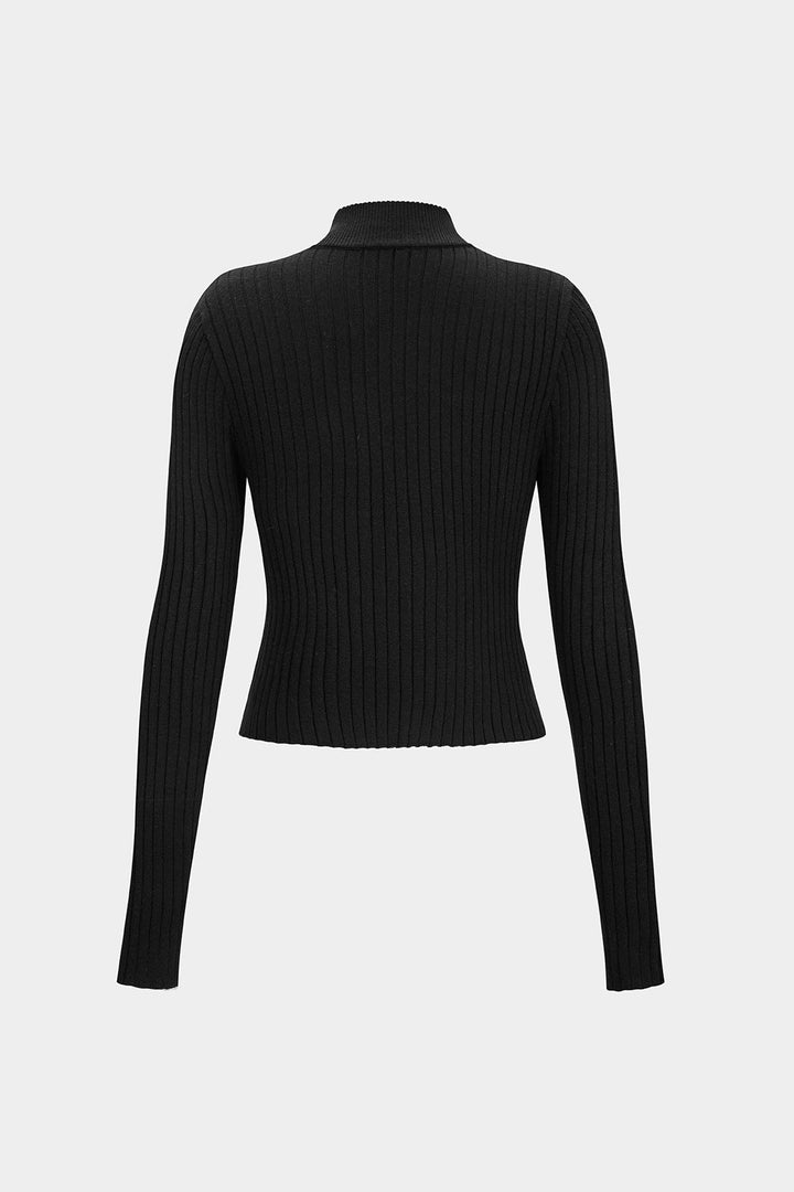 Knit Contrast Zipper Long-Sleeve Top