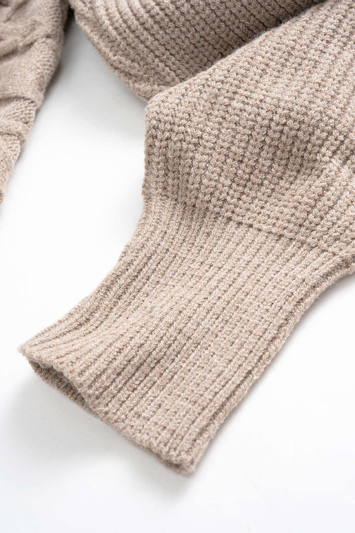Cable Knit Crossed V-Neck Long-Sleeve Top