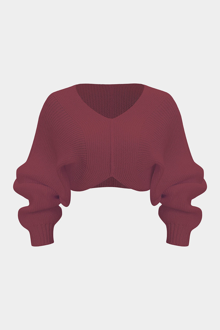Knit V-Neck Long-Sleeve Top