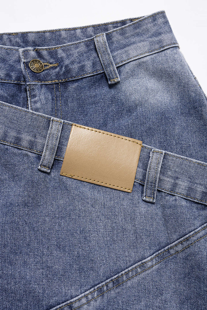 Denim Asymmetrical Straight Leg Jeans