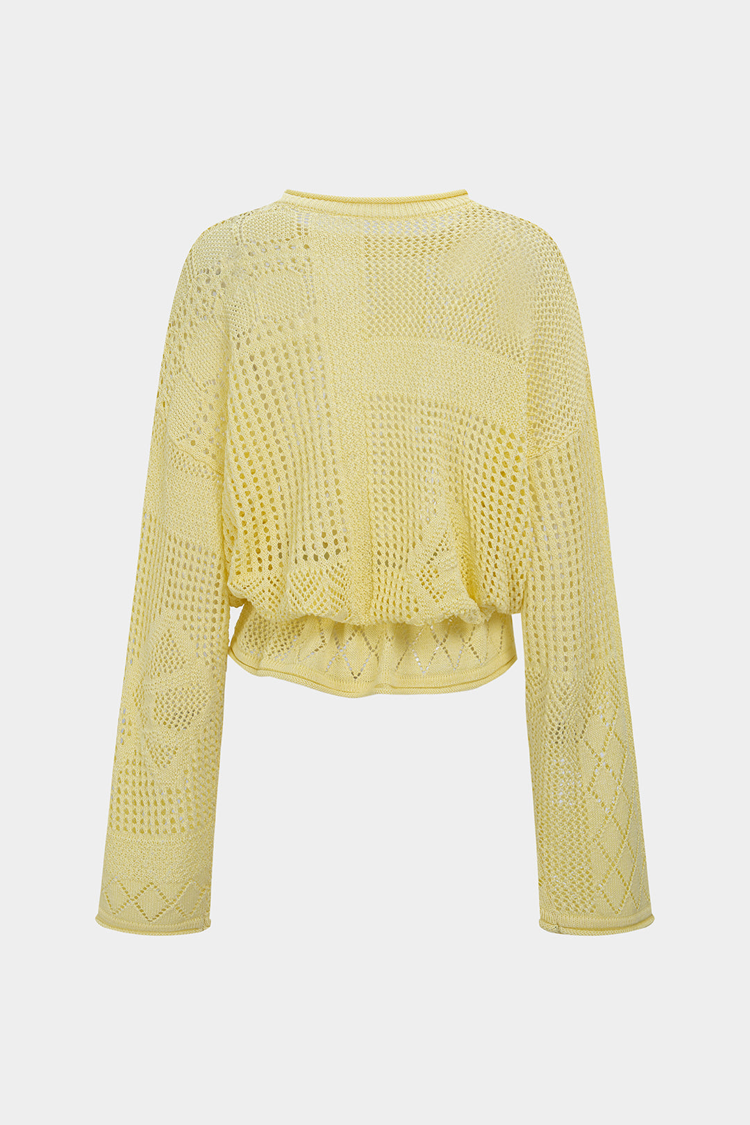 Solid Geometric Round Neck Drawstring Long-Sleeve Top