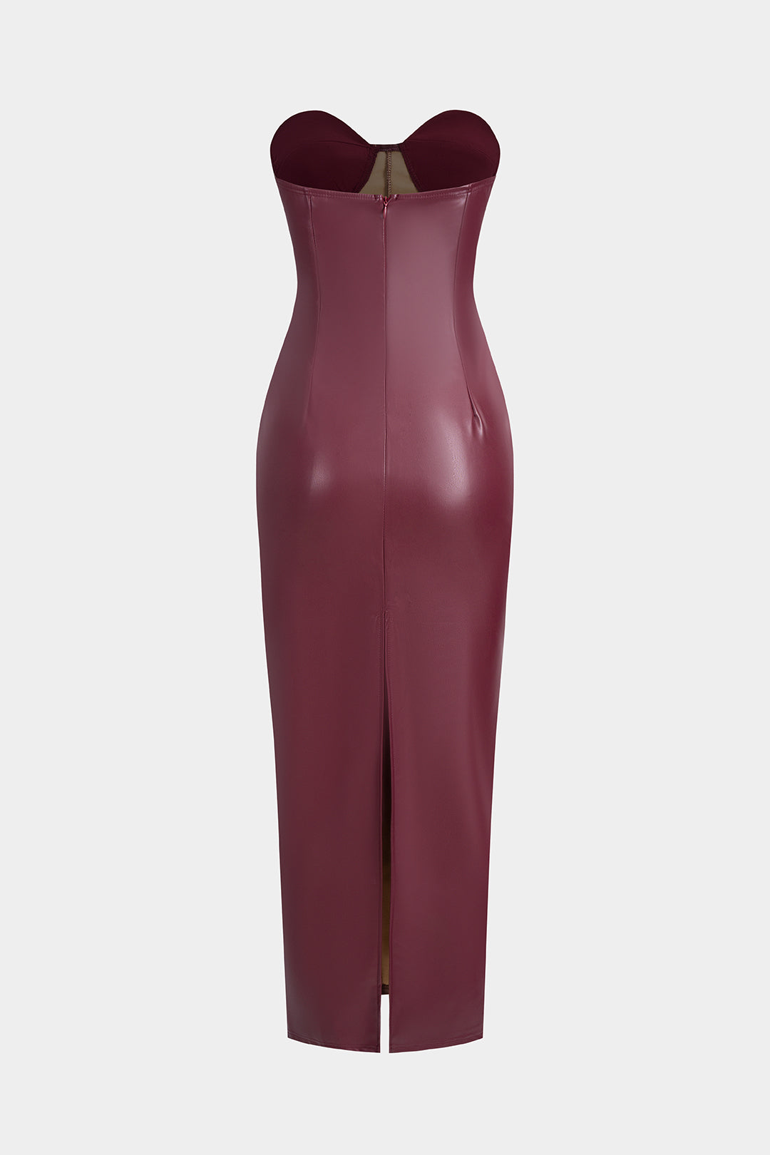Faux Leather Strapless Sleeveless Maxi Dress