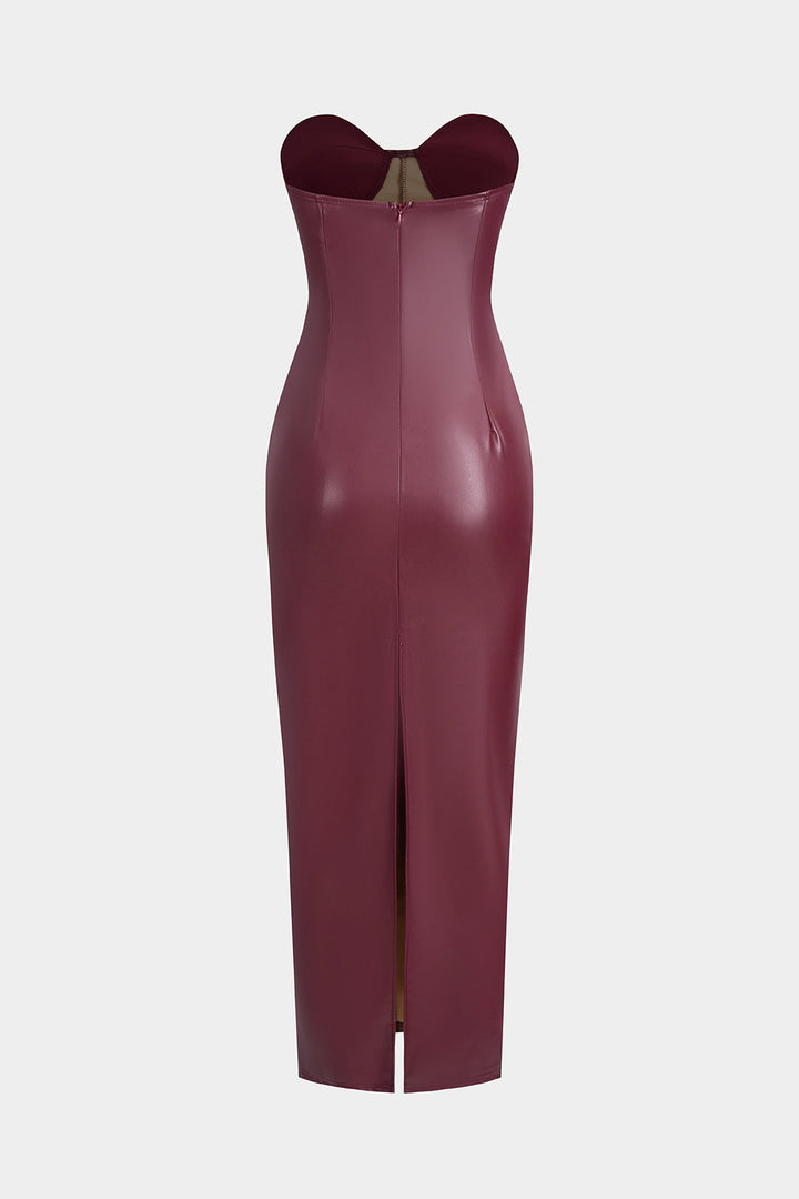 Faux Leather Strapless Sleeveless Maxi Dress