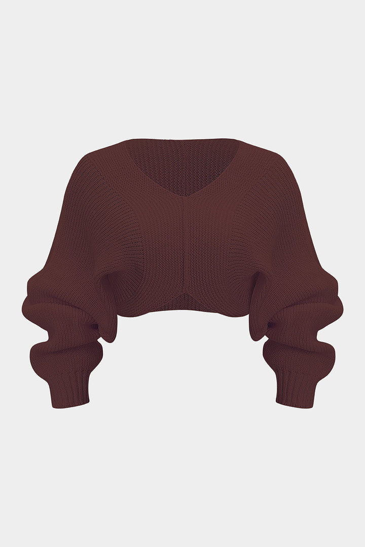 Knit V-Neck Long-Sleeve Top