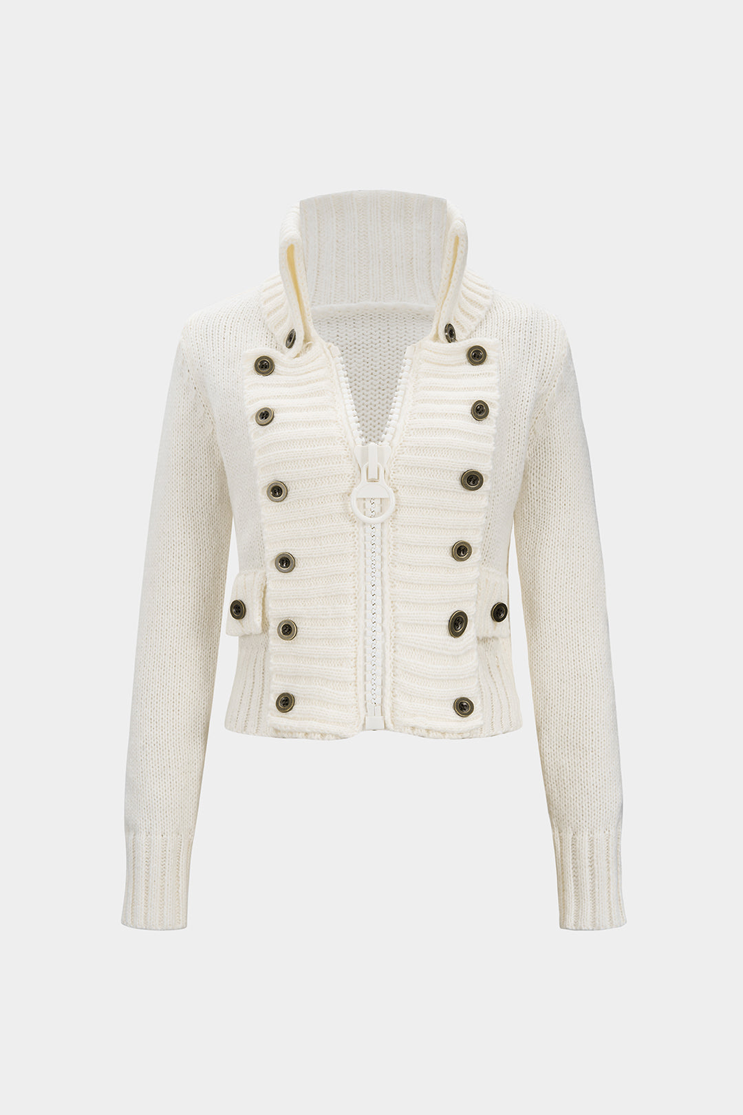 Knit Double Breasted Zipper Cardigan