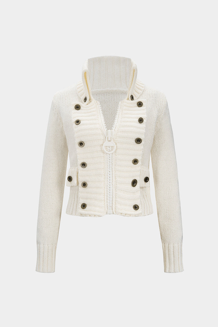 Knit Double Breasted Zipper Cardigan