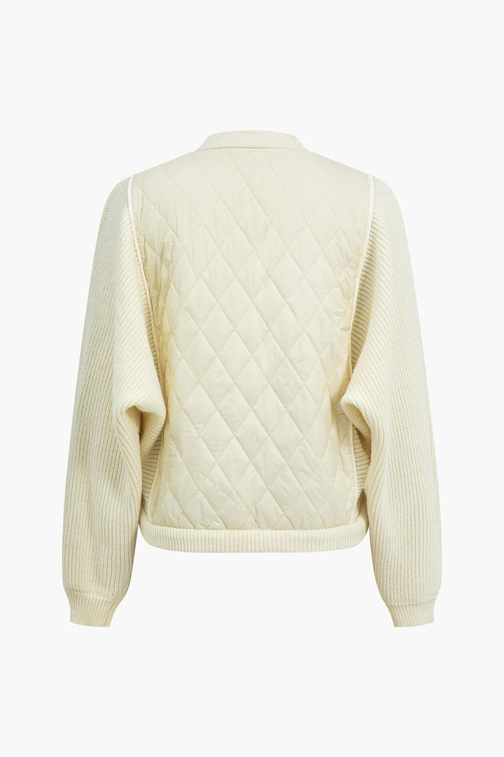 Knit Patchwork Zipper Cardigan