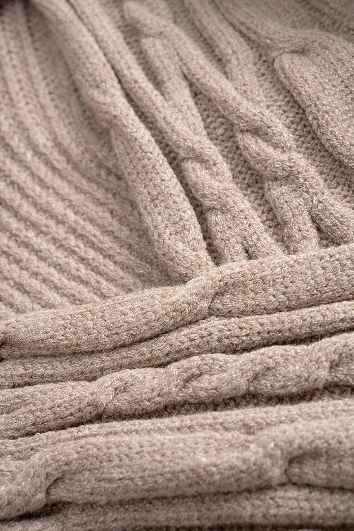 Cable Knit Crossed V-Neck Long-Sleeve Top