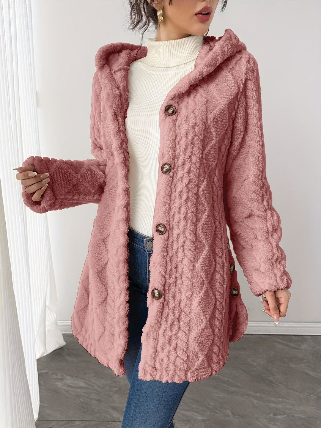 Alba™ | Cable-Knit Plush Hooded Cardigan