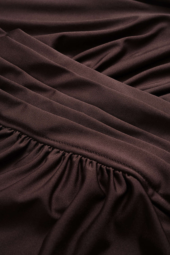 Asymmetrical Neck Ruched Long-Sleeve Maxi Dress
