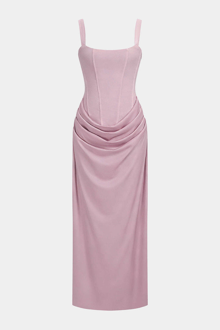 Tie Back Ruched Sleeveless Maxi Dress