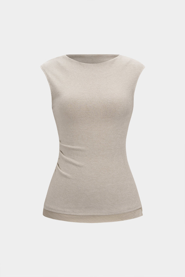 Knit Patchwork Round Neck Sleeveless Top