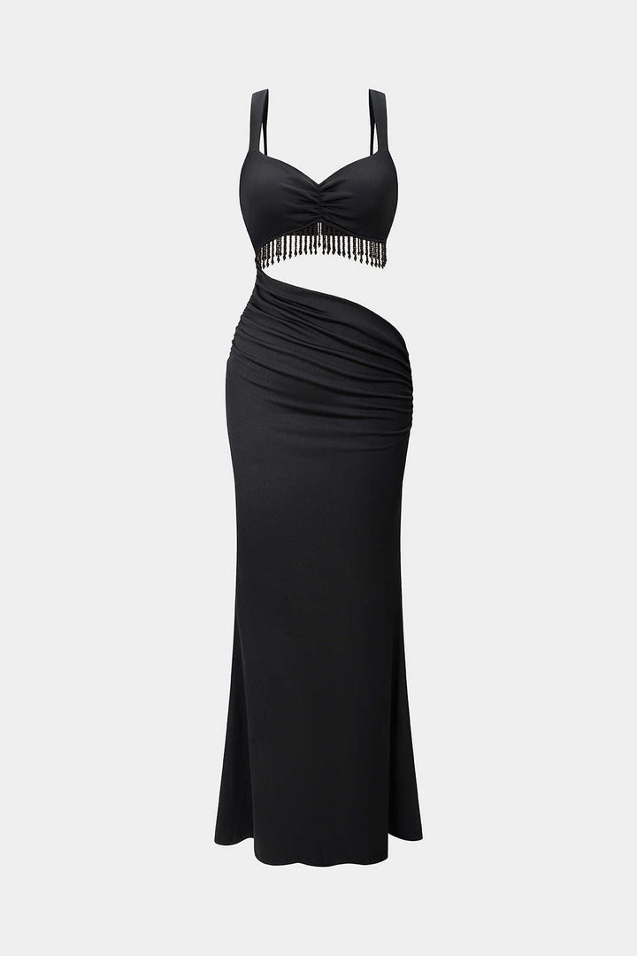 Fringe Cut Out Slip Sleeveless Maxi Dress