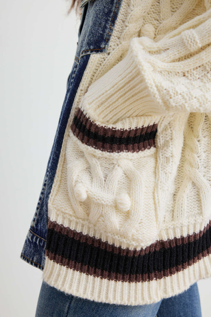Knit Denim Patchwork Sweater Cardigan