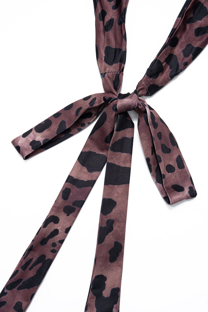 Leopard Print Halter Neck Backless Tie-Up Sleeveless Maxi Dress