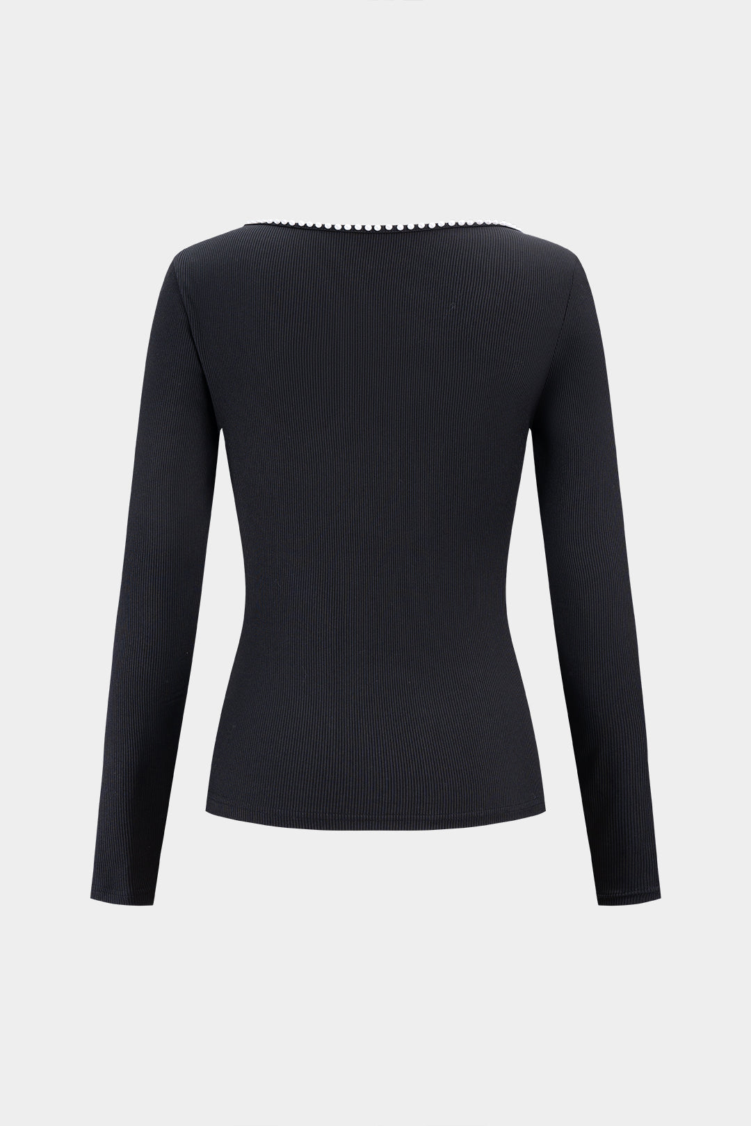 Knit Pearl Decor Long-Sleeve Top