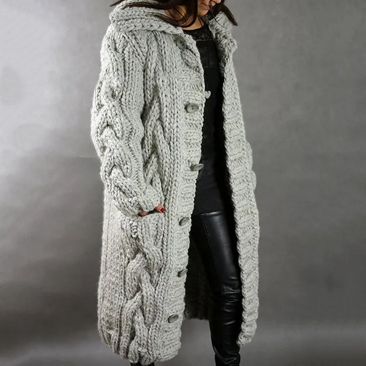 Solène™ | Long Braided Cardigan with Hood