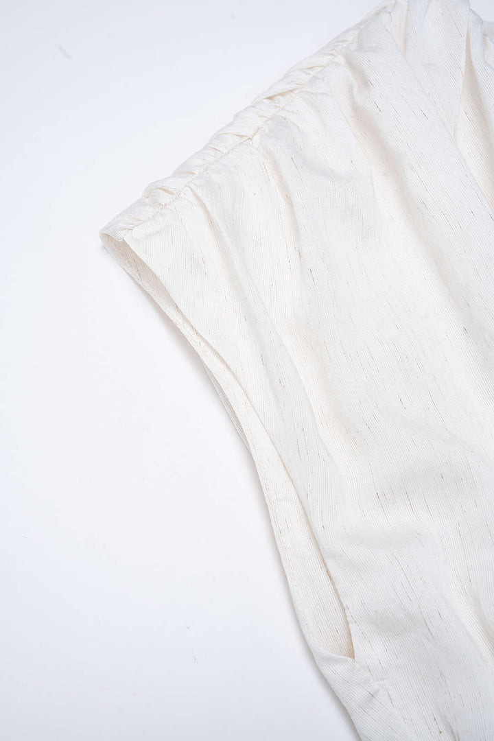 Linen Round Neck Ruched Backless Sleeveless Maxi Dress