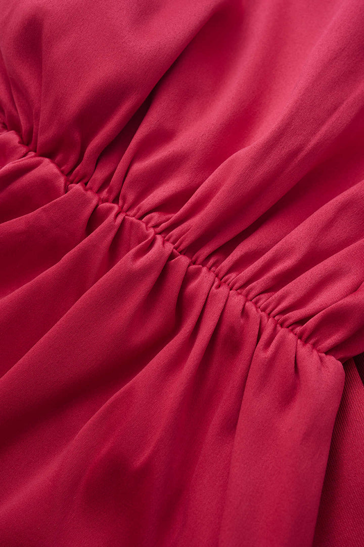 Off Shoulder Ruched Knotted Long-Sleeve Maxi Dress
