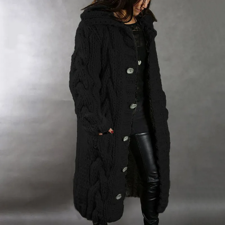 Solène™ | Long Braided Cardigan with Hood