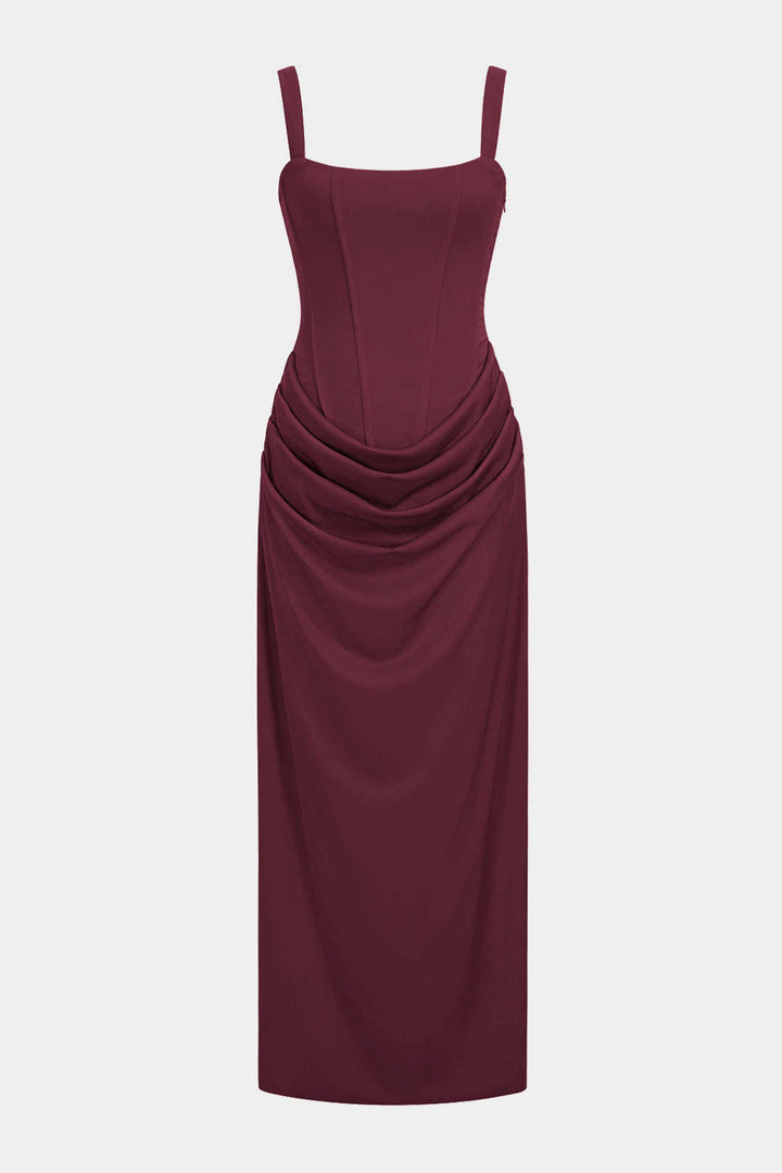 Tie Back Ruched Sleeveless Maxi Dress