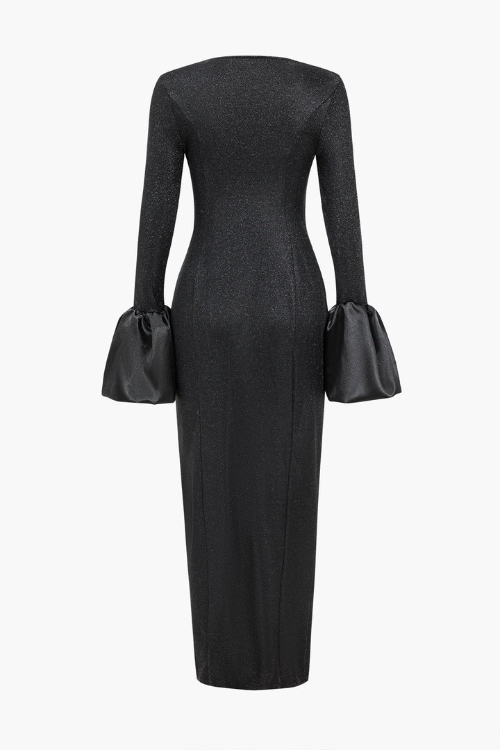 Patchwork Glitter Long Sleeve Maxi Dress