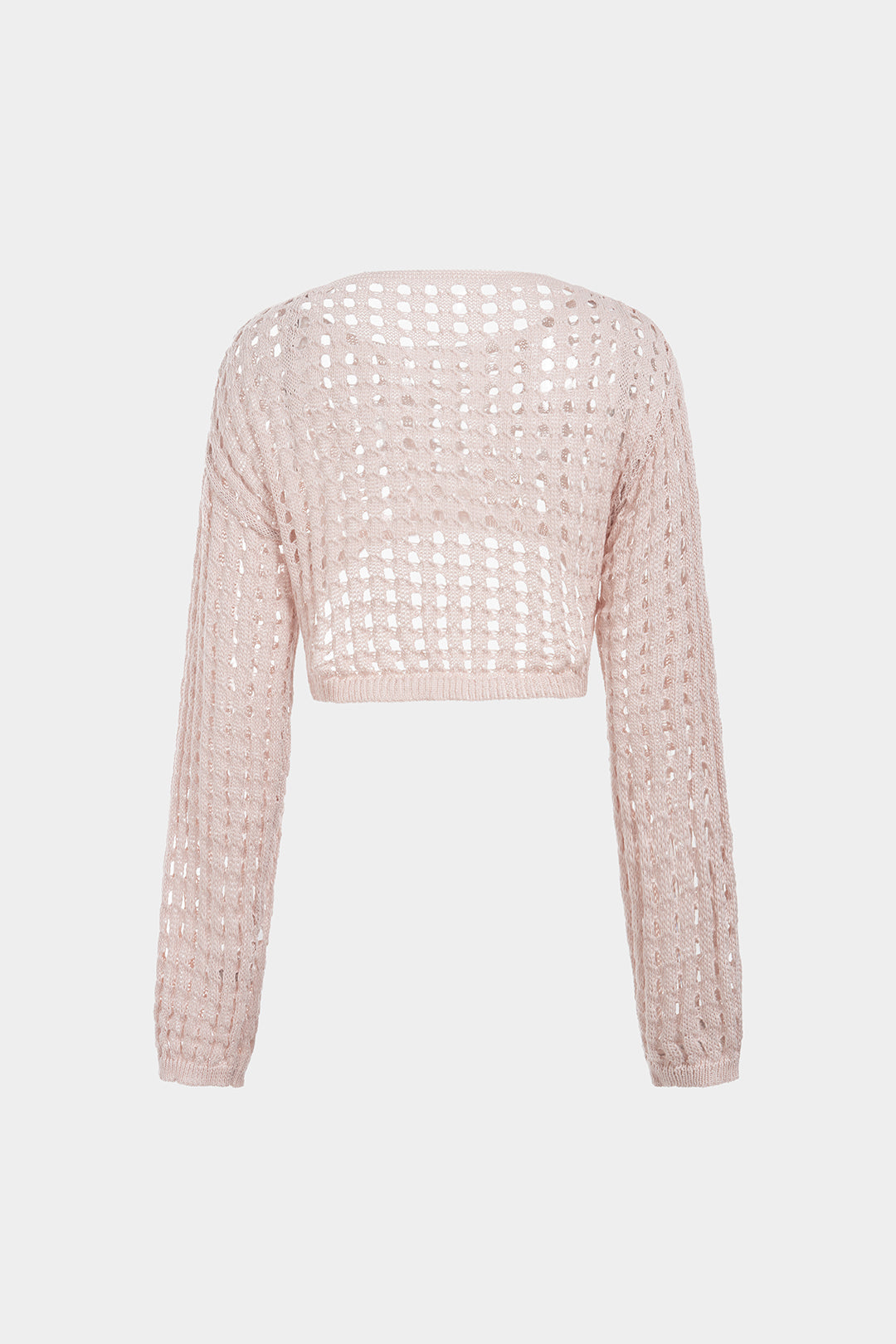 Knit Round Neck Hollow Out Long-Sleeve Cropped Top