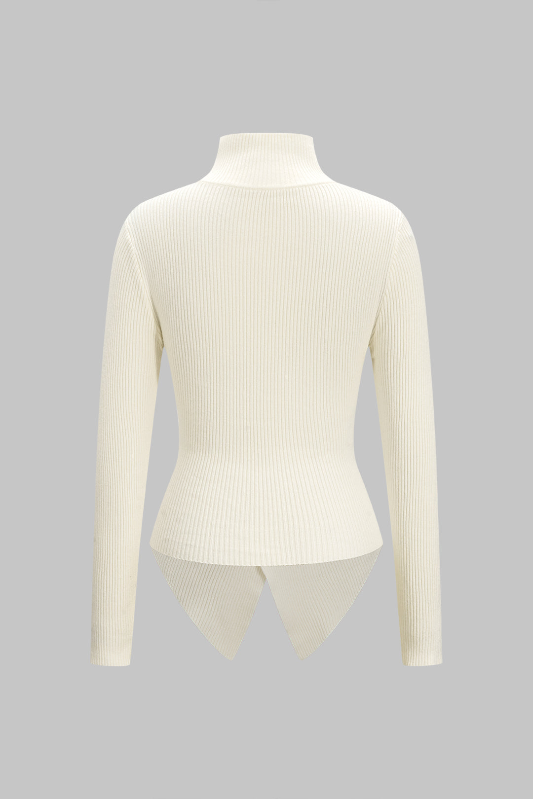 Knit Stand Collar Irregular Button Long-Sleeve Top