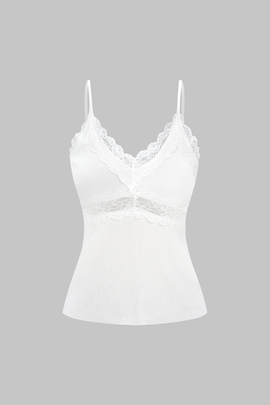 Knit Patchwork Lace Trim V-Neck Cami Top