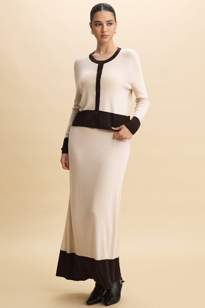 Knit Contrast Button Long-Sleeve Top