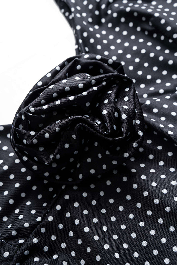 Polka Dots Print V-Neck 3D Flower Slip Sleeveless Maxi Dress