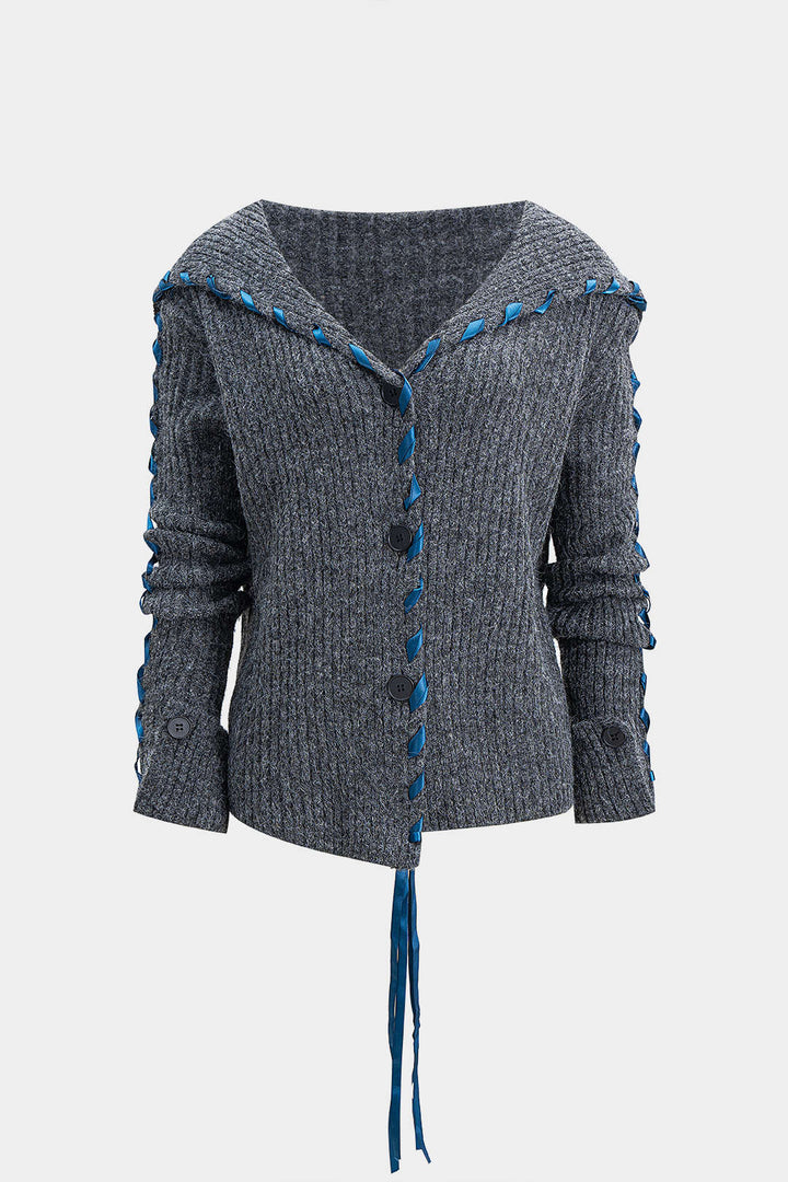 Knit Drawstring Ribbed Cardigan