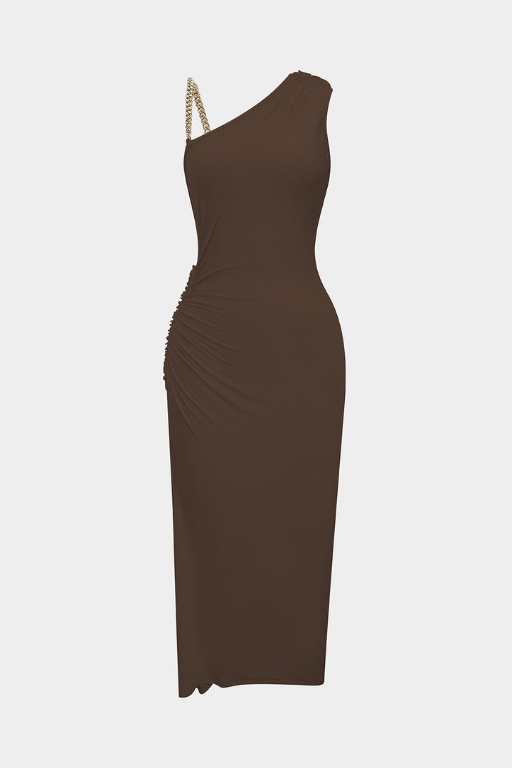 Ruched Asymmetrical Twist Knot Slit Sleeveless Maxi Dress
