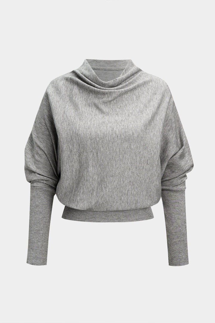 Knit Mock Neck Batwing Long-Sleeve Top