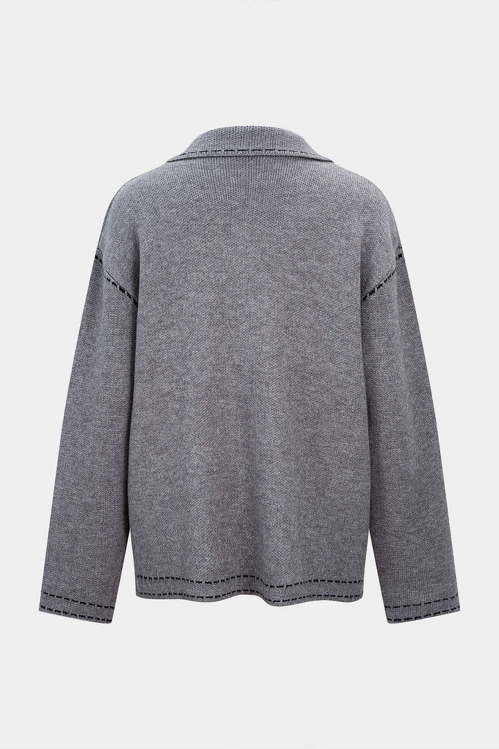 Knit Contrast Line Lapel Cardigan
