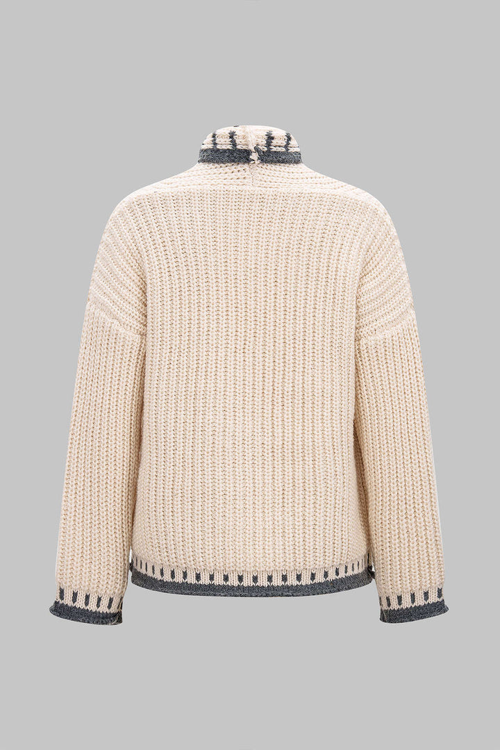 Knit Color Block Button Long Sleeve Cardigan