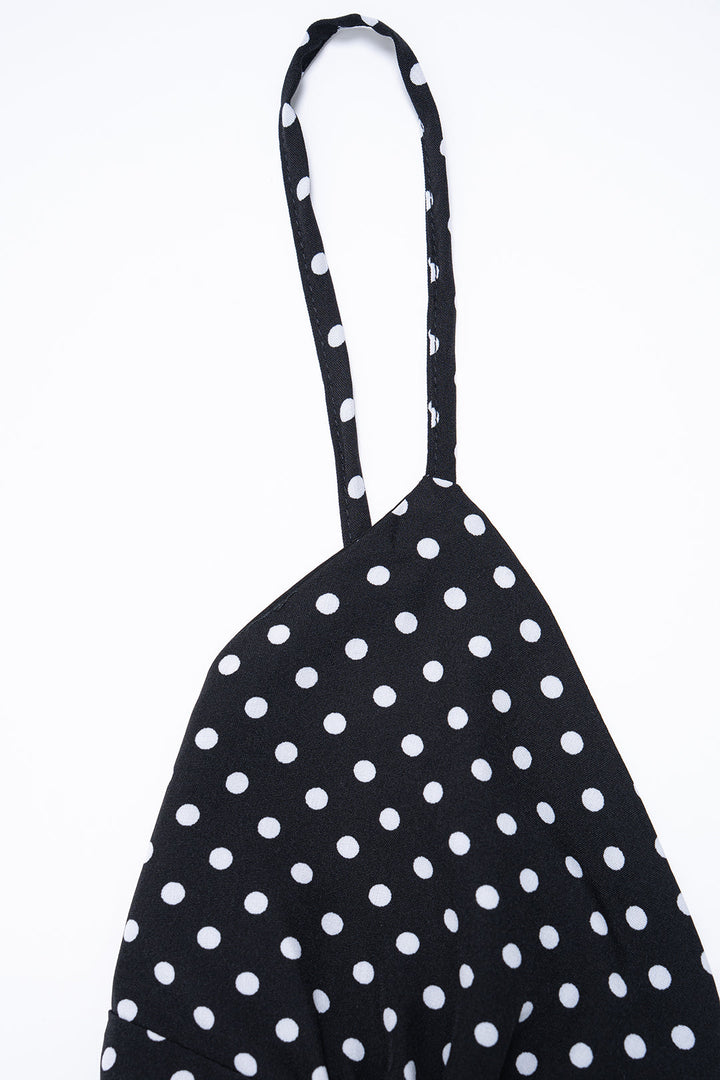 Polka Dots Print Crossed Tie Up Backless Slip Sleeveless Maxi Dress With Scarf
