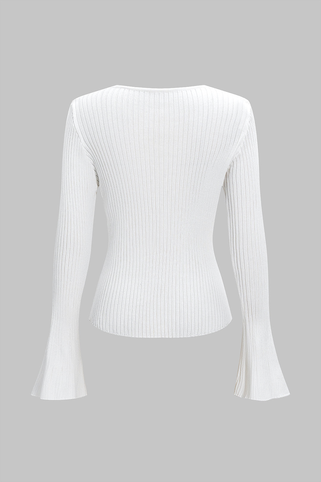 Ribbed Button Bell Sleeve Long-Sleeve Sweater Top